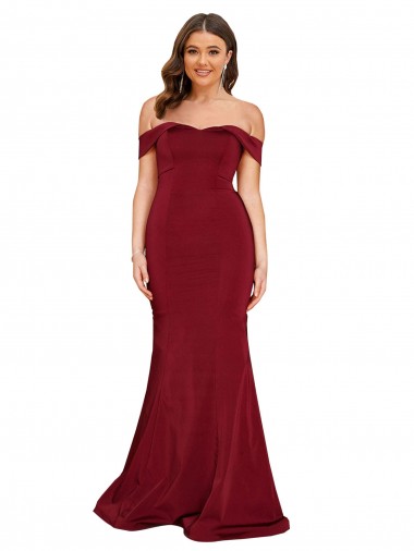 Discount Sleeveless Burgundy Mermaid Off the Shoulder Plus Size Formal Evening Dress